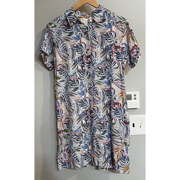 C&C California Shirt Dress Linen Botanical Button Up Short Sleeve Small New‎ - Picture 1 of 8